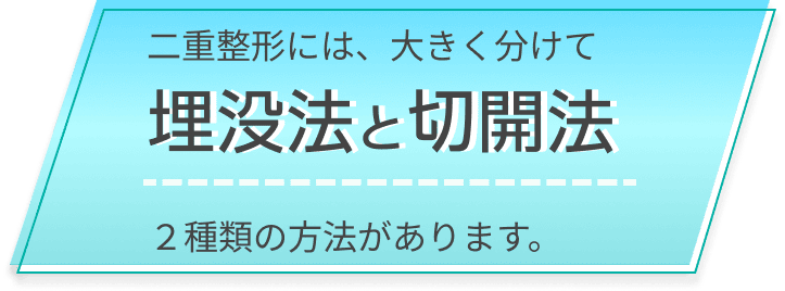 二重整形には、大きく分けて埋没法と切開法２種類の方法があります。